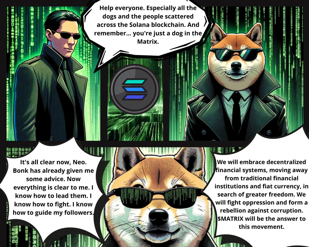 adoginthematrix's tweet photo. Follow A Dog In The $Matrix in its fight against the powerful rulers of this world, battle against oppressions and illusions, fight for control. You just have to want it. Together, with a single goal. #adoginthematrix #matrix #freedom https://t.co/N0PAklfDFq