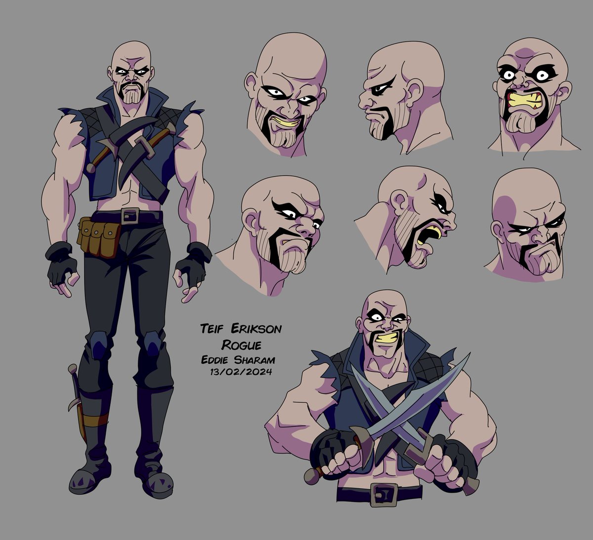 Character design for a 2d animation project. Channelling Jason Statham for this one! #characterdesign #anime #conceptart #animation #dnd #dungeonsanddragons