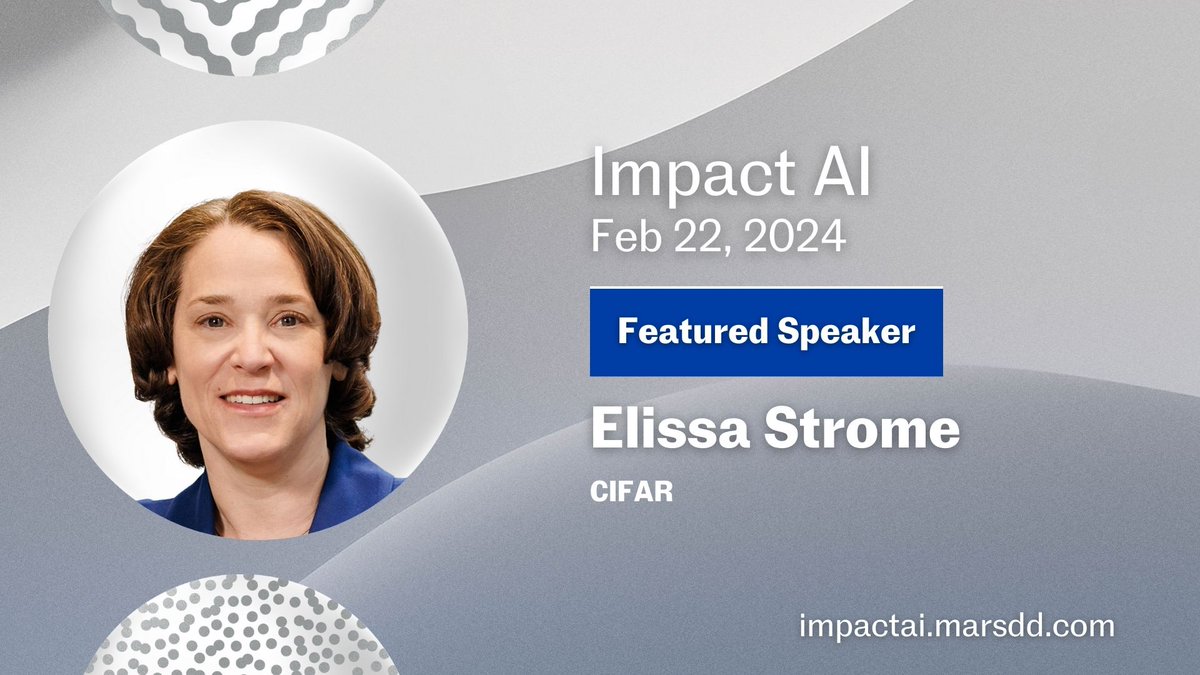 CIFAR_News's tweet photo. On Feb 22, Elissa Strome, Executive Director of the Pan-Canadian AI Strategy will be a speaker at the @MaRSDD Impact AI event, which brings together leaders in AI with a focus on responsibly commercializing AI innovation.

Register today: https://t.co/d0I3mz2nYA https://t.co/AA0e1N98Ty