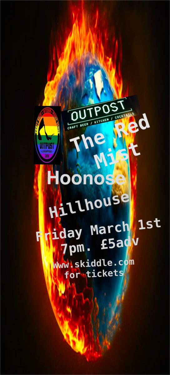 Next gig <a href="/outpost_liv/">Outpost Liverpool</a> with <a href="/hoonose/">hoonose</a> and The Red Mist. <a href="/LiverpoolBands/">Liverpool Bands</a> #gigs #liverpoolmusic