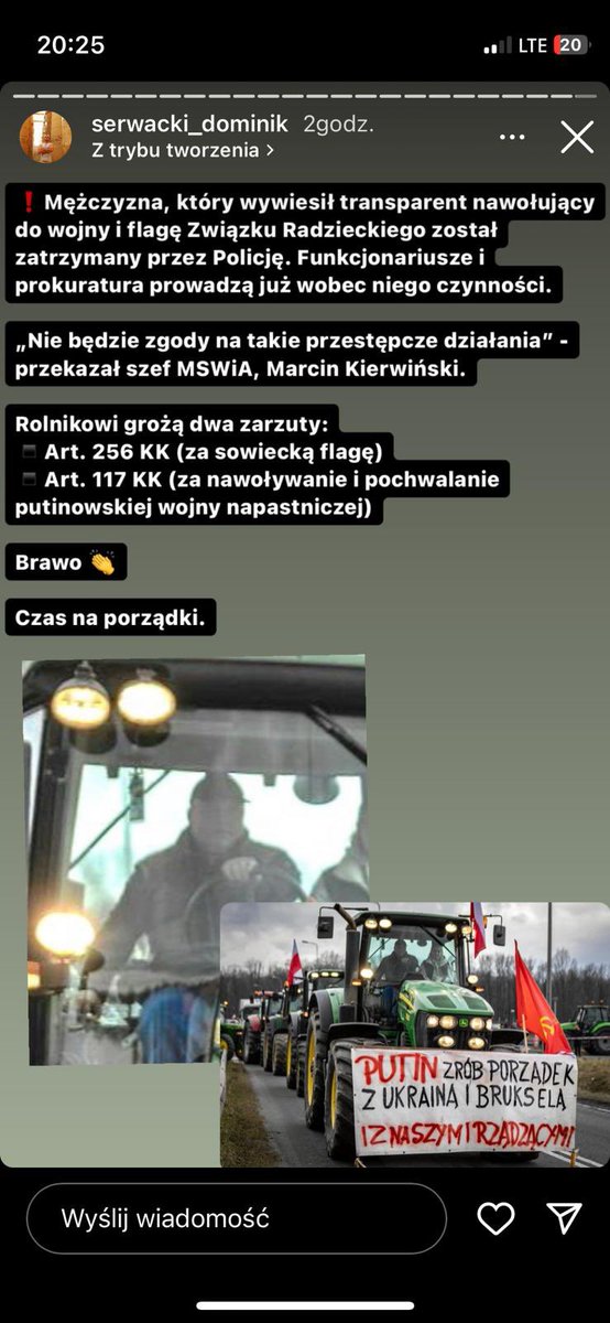Na jednym z #ProtestRolników w okolicy Rybnika pojawił się idiotyczny, haniebny transparent i sowiecka flaga z sierpem i młotem.
Był to JEDNOSTKOWY incydent, od którego natychmiast odcięli się organizatorzy.
ZERO tolerancji dla prorosyjskich prowokatorów!
Brawo dla <a href="/PolskaPolicja/">Polska Policja 🇵🇱</a>