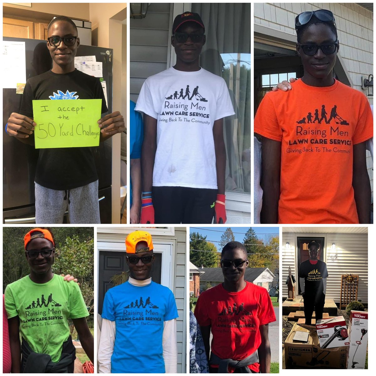 iamrodneysmith's tweet photo. Thomas joined our 50 Yard Challenge in 2022 and successfully completed it by 2023. His journey began when his mother shared that initially, while in Africa they couldn't participate. However, their move to the USA for 7-8 months, living with his grandparents in Pennsylvania, provided Thomas the opportunity he'd been longing for. He vividly remembered our challenge and was eager to participate. Upon arriving in the USA, he registered in August 2022 and achieved his goal by January 2023. Shortly after, he returned to Africa with his family.

Is your child ready to be the next to take on the 50 Yard Challenge following in Thomas's footsteps?

To join, your child should create a sign that says, “I Accept the 50 Yard Challenge.” . Then, they’ll mow 50 lawns for free for the elderly, disabled, single parents, veterans, first responders, and active duty military in their community. For every 10 lawns mowed, they earn a new colored shirt, starting with white and progressing through orange, green, blue, red, until they reach 50 lawns and earn a black shirt .
 
Once they complete 50 lawns, they receive a brand-new mower, weed eater, and blower. The 50 Yard Challenge is available throughout the year and is not just limited to mowing lawns; it includes snow shoveling and leaf raking as well. Kids from all over the world are welcome to participate.
 
So, kids, are you ready to help those in need in your area?

 For more information and to sign up, visit: in bio