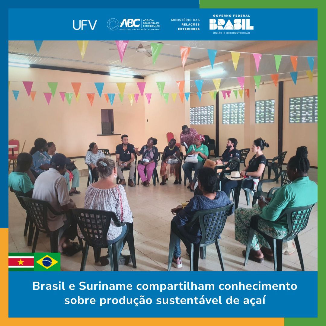 Delegação brasileira 🇧🇷 realiza missão técnica no Suriname 🇸🇷 para impulsionar o cultivo sustentável do açaí! Durante os dias 05 a 09/02, técnicos brasileiros e surinameses trocaram conhecimentos, visitaram campos de cultivo e analisaram práticas produtivas do fruto amazônico.