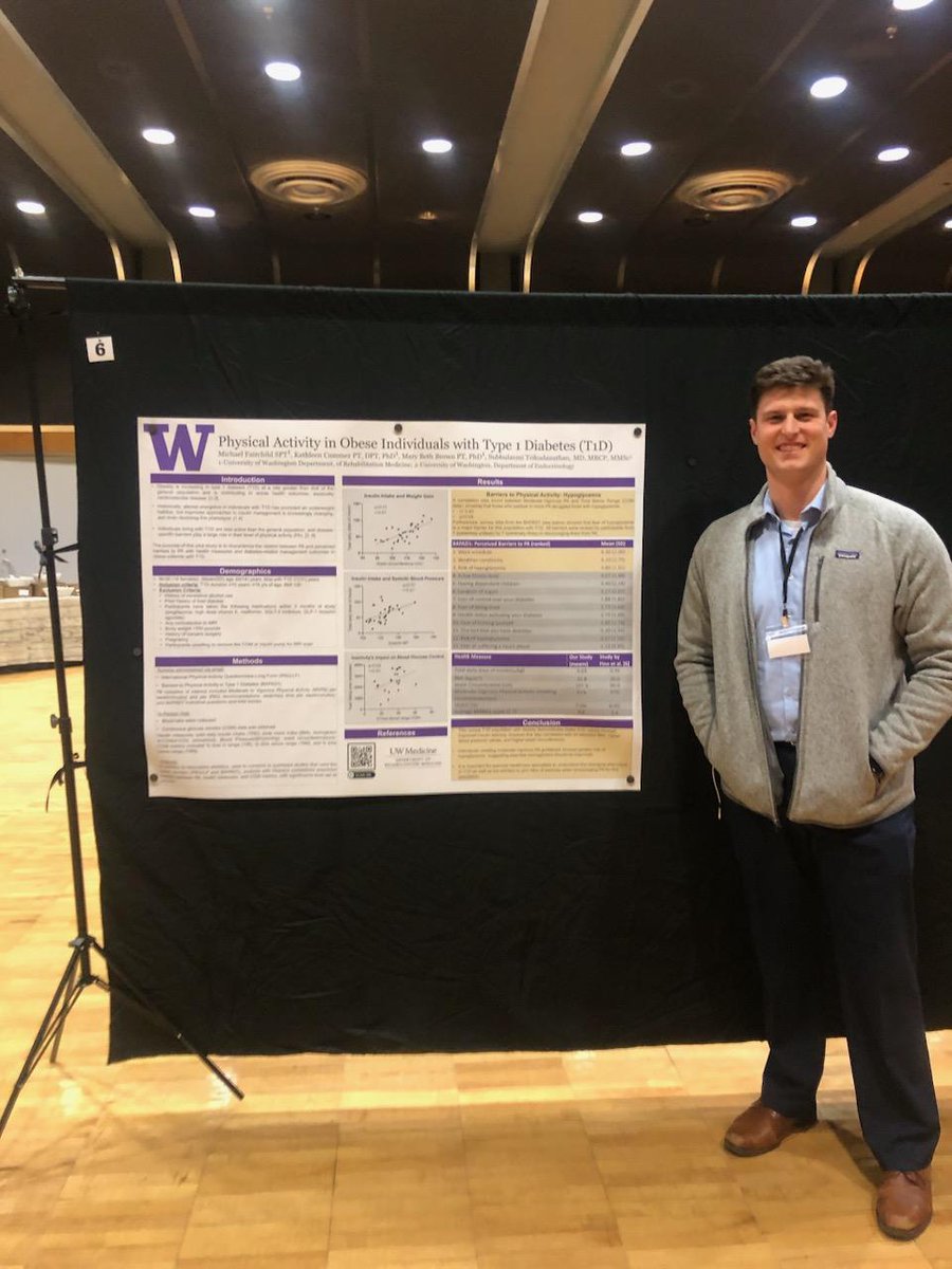 Congratulations to Michael Fairchild (DPT 3rd year student)!  Michael won the 'Top Graduate Poster Presentation' award at this weekend's ACSM NW conference this past weekend.  His capstone research project was titled "‘Physical Activity in Obese Individuals with Type 1 Diabetes".