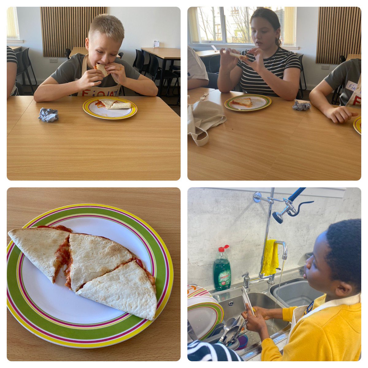 Some of P7 had lots of fun this afternoon with the Dietetic Students from @RobertGordonUni We were learning how to cook safely and enjoyed taste testing our pizza 🍕 @SeatonPSchool Next week the other half of P7 will enjoy their cooking session 🧑‍🍳 👩‍🍳