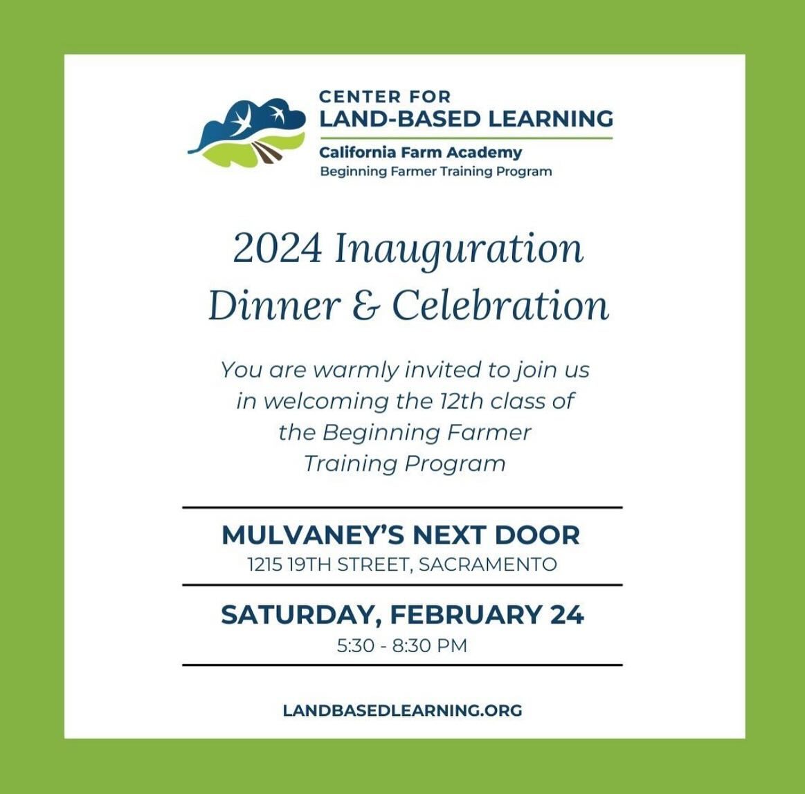 A few tickets are left for the 2024 Center For Land-Based Learning Inauguration Dinner and Celebration this Saturday, February 24. Enjoy a great meal at Mulvaney's with Sand Point Wine and welcome the new class of beginning farmers.

Get Tickets: landbasedlearning.org/inauguration-d…
