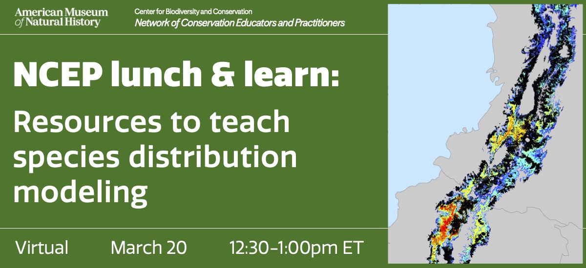 Join us March 20 for a virtual brownbag with the authors of our latest open-access teaching resources on species distribution modeling for conservation! We'll showcase new exercises & discuss how to implement them in your college classroom. Registration: bit.ly/3uIXuGT