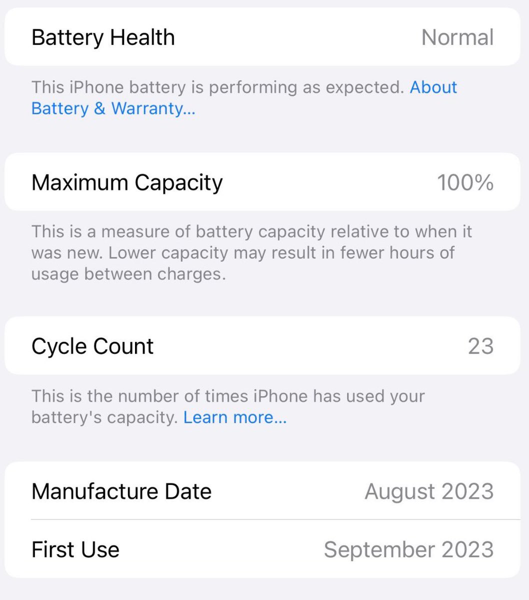 wallarthub's tweet image. The new iOS 17.4 beta 4 for developers 
Included change in settings:- 

The battery heath now shows a status “normal”
When you press on it, you will get the percent and cycle count.

#apple #ios17 #ios17beta #ios17update
#iosupdate #battery #iPhone #iPhone16