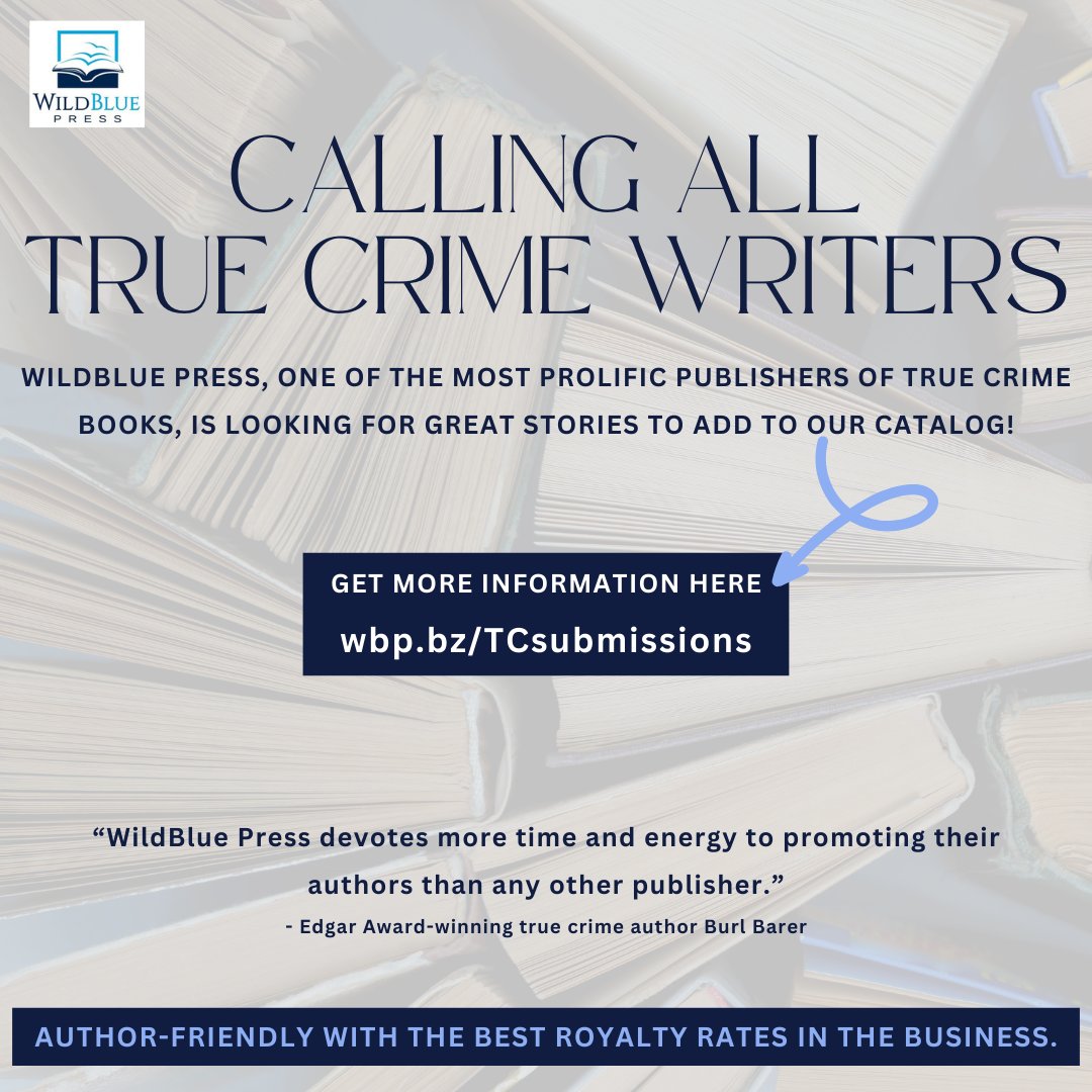 MurderByTheBook's tweet photo. Are you a True Crime author? We want to work with you and add your story to our catalog!

Submit your manuscript(s) here: https://t.co/6wiIeiVKSe

#TrueCrime #Authors #Submissions #Manuscript #Writers #AuthorsWantted#WildBluePress #IAN1 #TYB #authornetwork #iartg #BMRTG #SNRTG https://t.co/llfFXy7iYC