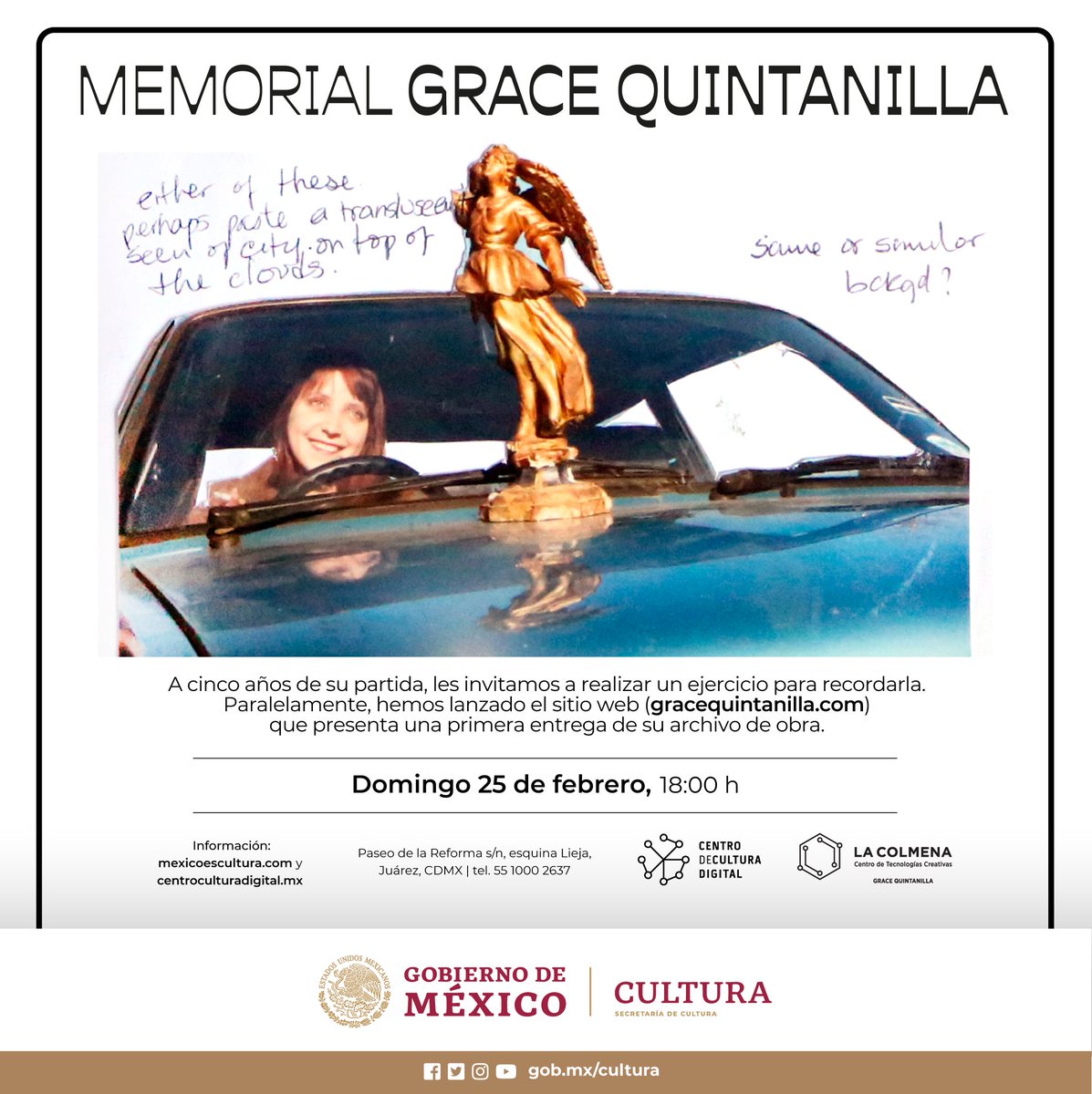 CCDmx's tweet photo. A 5 años de su partida, abriremos el Memorial Grace Quintanilla y la primera entrega del Acervo de la fundadora del CCD, al que podrás acceder a través del sitio https://t.co/hklJTHVI2e
🗓️ Domingo, 25 Feb I 18 hrs
#ccdmx https://t.co/irb6uwC2I9
