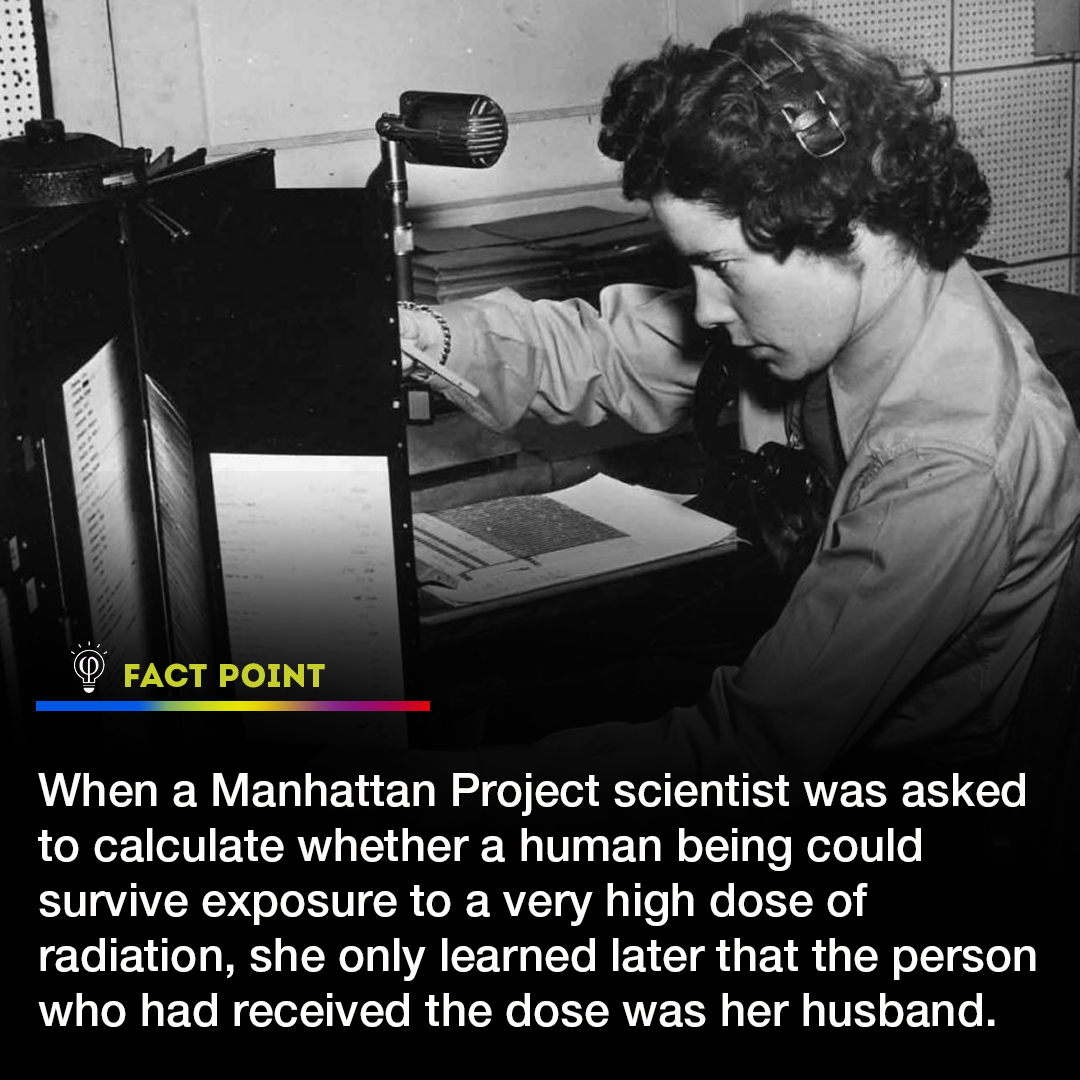 FactPoint's tweet image. Elizabeth Riddle Graves, a Manhattan Project scientist, faced a shocking revelation when tasked with calculating the survivability of high radiation exposure. Only later did she discover the recipient was her own husband. 💔 #ManhattanProject #ElizabethRiddleGraves #TrueStory