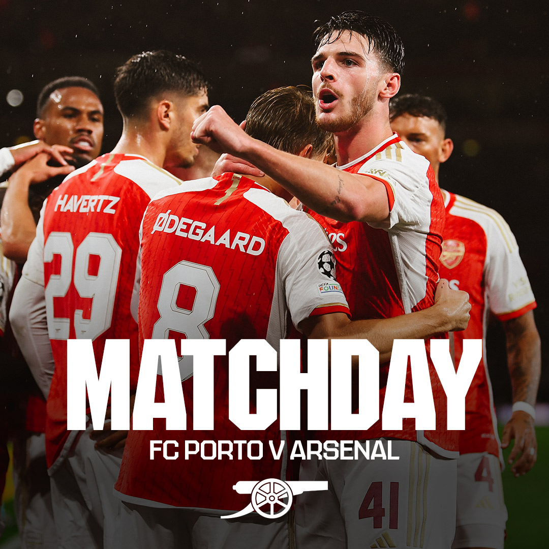Arsenal's tweet photo. 🔴 𝗠𝗔𝗧𝗖𝗛𝘿𝘼𝙔 ⚪️

🆚 Porto
🕗 8pm (UK)
🏆 Champions League
🏟 Estádio do Dragão https://t.co/teHFYo991m