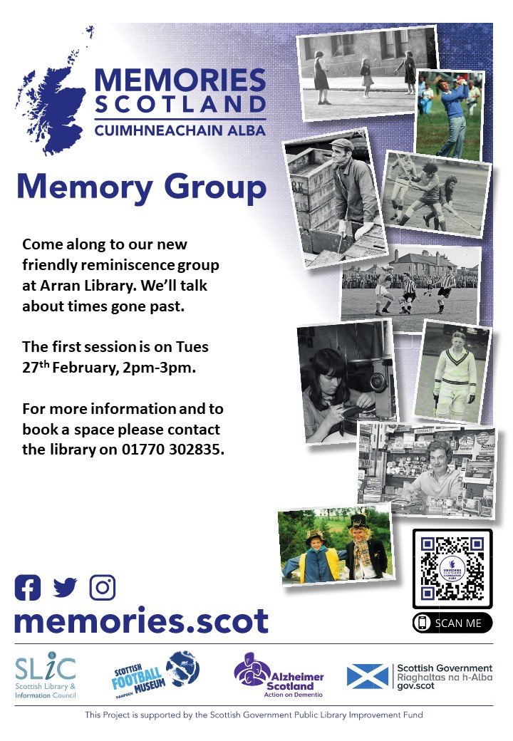 Great to see yet another island library getting involved with @MemoriesScot! @NACLibraries Arran Library in Brodick host their first reminiscence session 2pm Tuesday 27th February. Friendly chat, cosy seat & good company guaranteed! Book a free space by calling: 01770 302835.