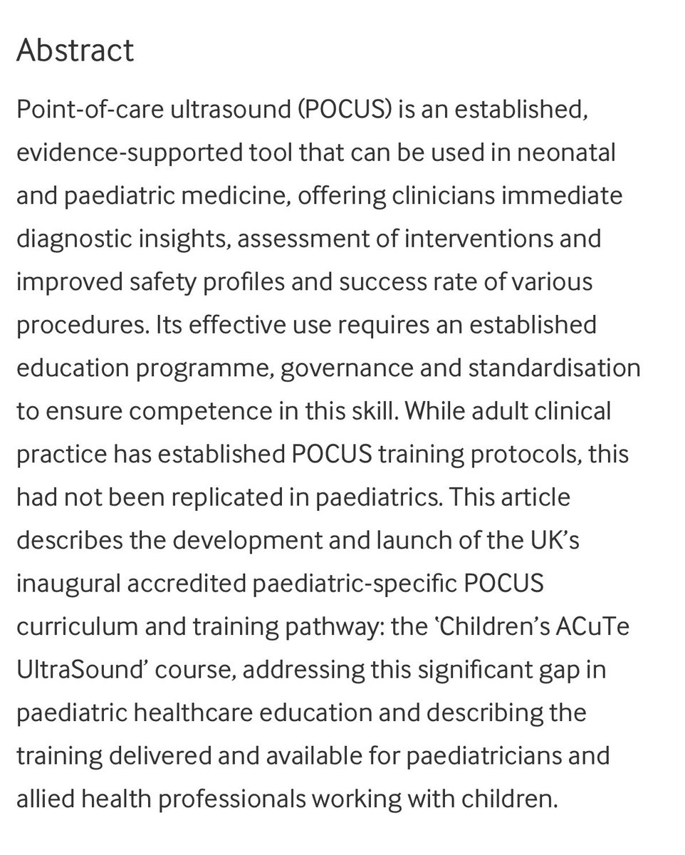 Our paper describing #POCUS accreditation in acute paediatrics & #PedsICU in the UK is now out! 👇 Development of the Children’s ACuTe UltraSound (CACTUS) point-of-care ultrasound (POCUS)-accredited training in the UK: a descriptive study adc.bmj.com/content/early/…