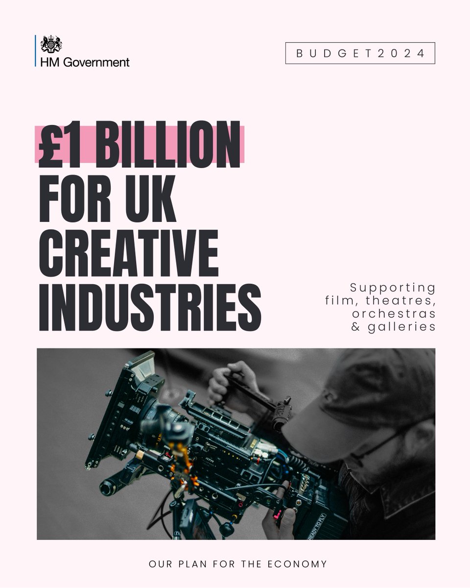 From film to theatre and music to art, UK creative excellence is unmatched. Which is why we're announcing more than £1bn in additional tax relief for creative industries over the next five years - to boost inward investment and attract production companies from around the world.