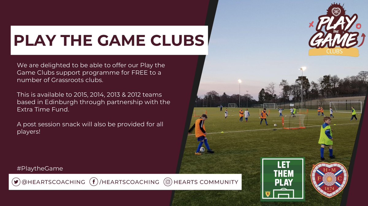 Play the Game Clubs ⚽️ In partnership with @ScottishFA and @scotgov through the Extra Time fund, we are able to deliver our Play the Game Clubs programme with 16 grassroots teams throughout Edinburgh! See more information below about how to get involved 👇