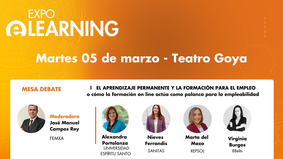 🗓️ No te pierdas la última mesa de debate de #EXPOELEARNING24 en Madrid.

#Formación #RRHH #elearning #TransformacionDigital