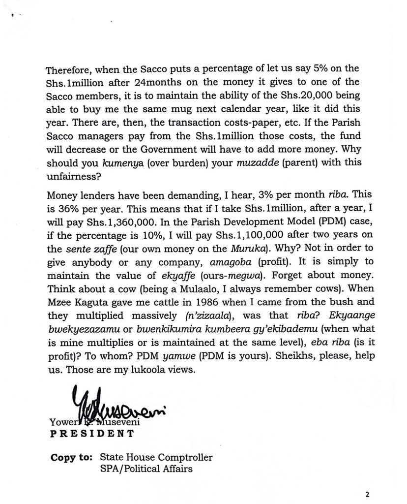 Countrymen, Countrywomen and especially the Bazzukulu. 

Here is a letter I wrote, guiding the Muslim Community on the use of PDM Funds and the status of riba (interest fees) in the PDM.