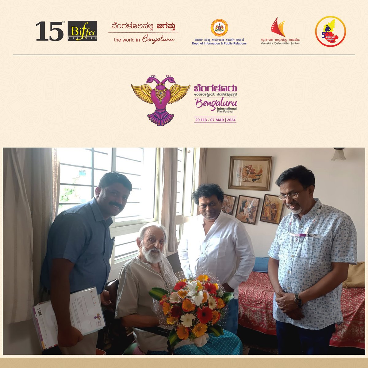 Internationally Renowned Veteran Film Director Shri M.S. Satyu, Who Received The Lifetime Achievement Award At The 15th BIFFes, Was Officially Invited To The Event. Karnataka Film Academy Chairman Mr. Sadhukokila, Registrar Himantharaju G. Joint Artistic Director P. Sheshadri.