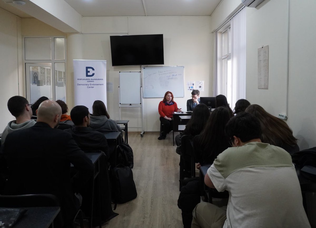 Public lecture with students on Justice System at @gipaofficial by former Judge of Court of Appeals - Maia Bakradze & @Guram_Imnadze - Democracy & Justice Program Director at @SjcCenter within the project supported by @NEDemocracy.