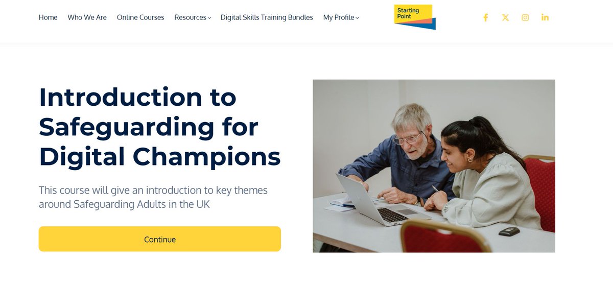 Are you a Digital Champion? Our 'Introduction to Safeguarding for Digital Champions' is live on Learnworlds! As well as e-Learning courses we have lots of free resources to support with digital skills training. Sign up for free below to get access! startingpoint.getlearnworlds.com