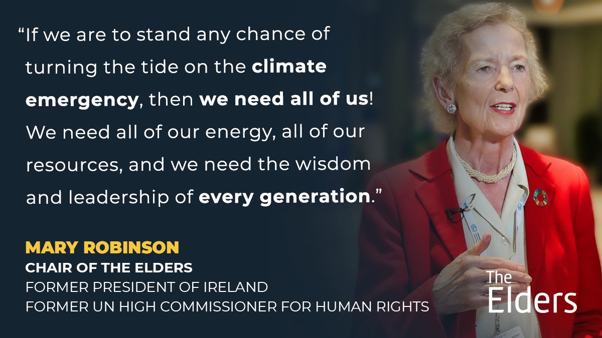 The #ClimateCrisis presents an immense challenge. But it can be overcome if we work together, work quickly, and combine the energies, talents, and insights of every generation. As Chair of The Elders, Mary Robinson has consistently championed the voices of young people and…