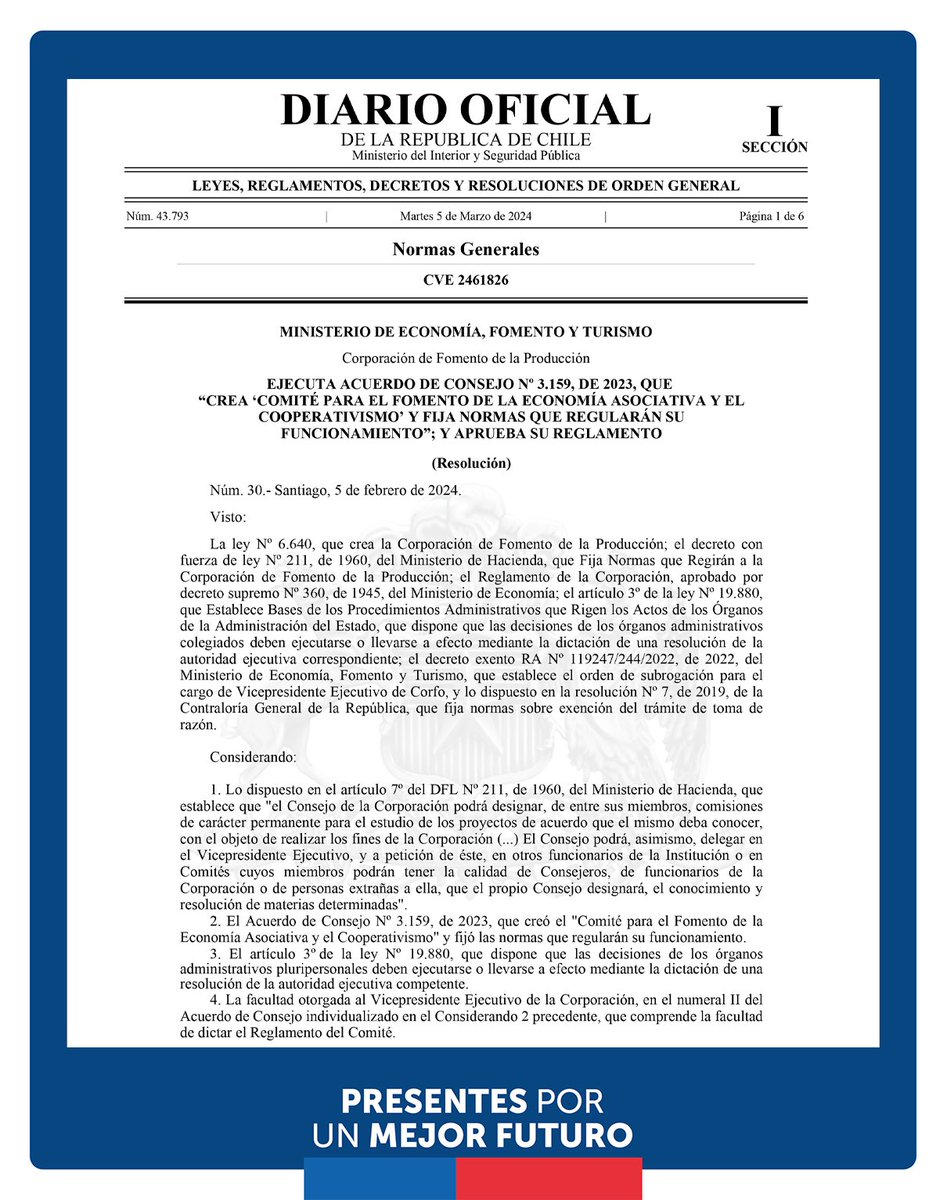 ¡Excelentes noticias para el cooperativismo! 🤝

📌El Diario Oficial publicó la creacion del Instituto Nacional de Asociatividad y Cooperativismo (INAC).