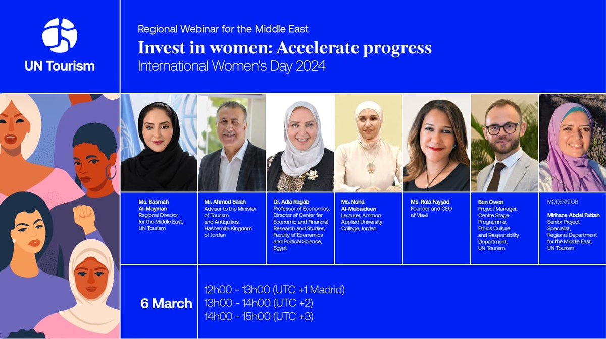 In the mark of #InternationalWomensDay2024, <a href="/UNWTO/">UN Tourism</a> is hosting a webinar for the #MiddleEast on the official theme of "Invest in women: accelerate progress"

Catch our CEO <a href="/R_Fayyad/">Rola</a> sharing key highlights about her experience in the #Travel &amp; #Tourism industry in the region.
