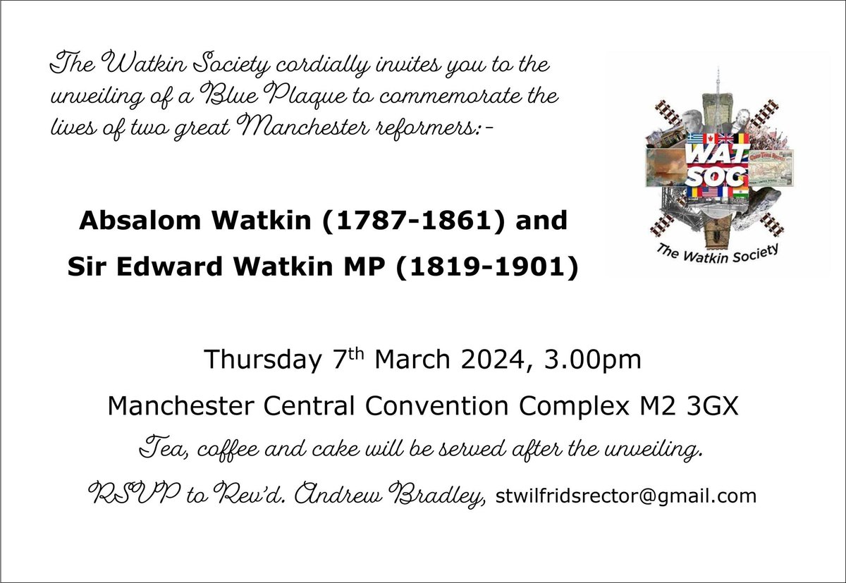 WatkinSociety's tweet photo. Tomorrow is a big day for the @WatkinSociety as we unveil a plaque to celebrate the lives of Absalom and Edward #Watkin at @mcr_central where the @GcrGreat @GCRNottingham @GreatCentralRly terminal was. Starts at 3pm #manchester #northenden #grimsby #cleethorpes #wembley #railways https://t.co/41VzVq1vXL