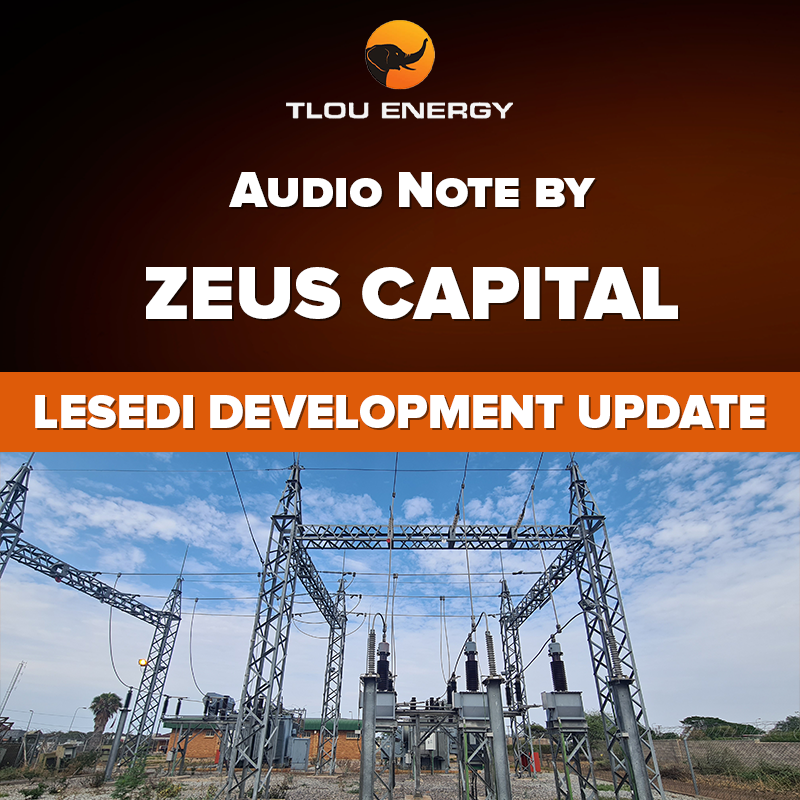 TlouEnergy's tweet photo. In this audio note, Zeus’ Dan Slater summarises the recent news for Tlou Energy

#TLOU released an update on the Lesedi development project, including new drilling activities

🔸First #Electricity sales approach in 2024

"We value the shares at 6.5p based on total risked NAV"