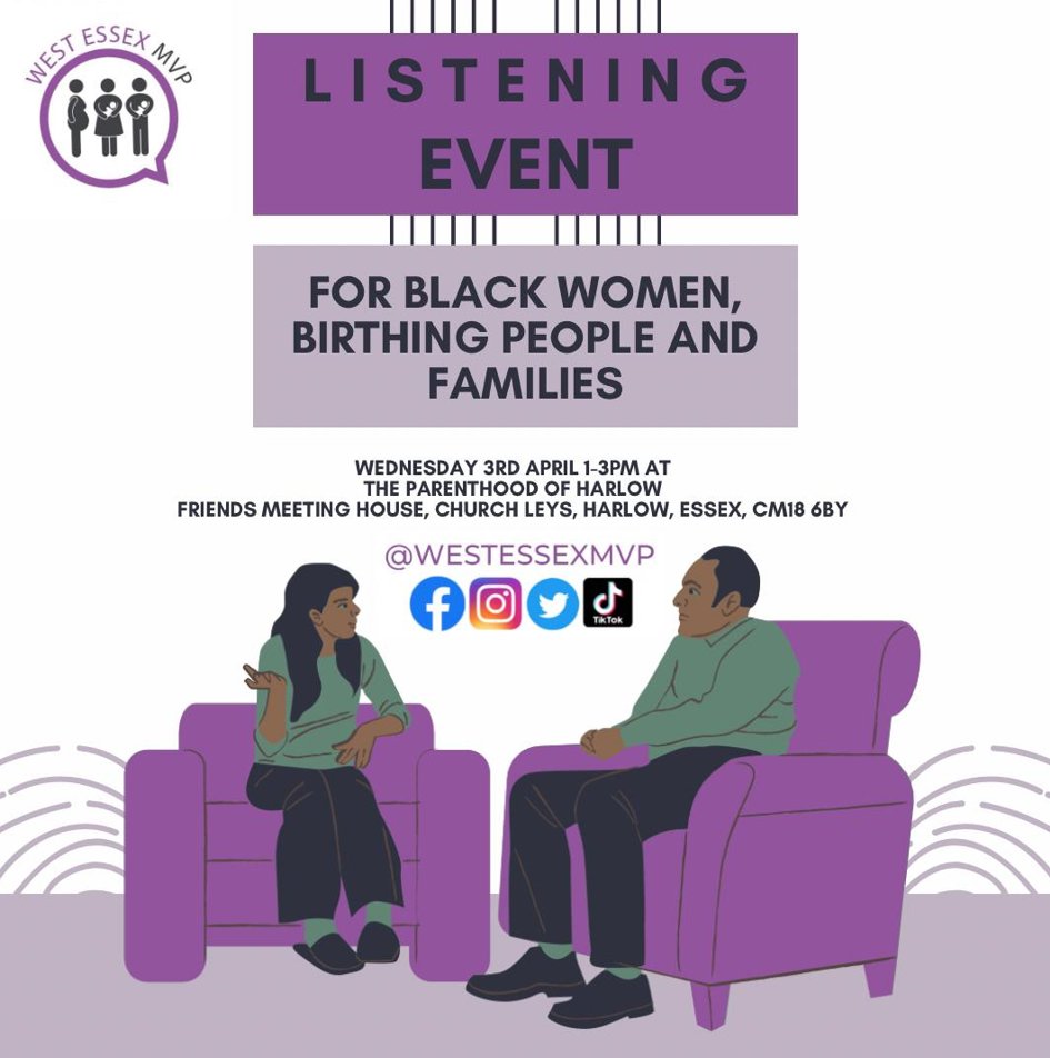 Is the hospital @nhsharlow maternity service really listening? Our @WestEssexMVP are in Church Leys on Wed 3 April at 1pm. Come along to tell your story. Let's talk! <a href="/fivexmore/">Fivexmore_</a> @PregnantScrewed @FinolaDevaney <a href="/sharon_mcnally/">Sharon mcnally</a> <a href="/Lancemccarthy/">Lance McCarthy</a>