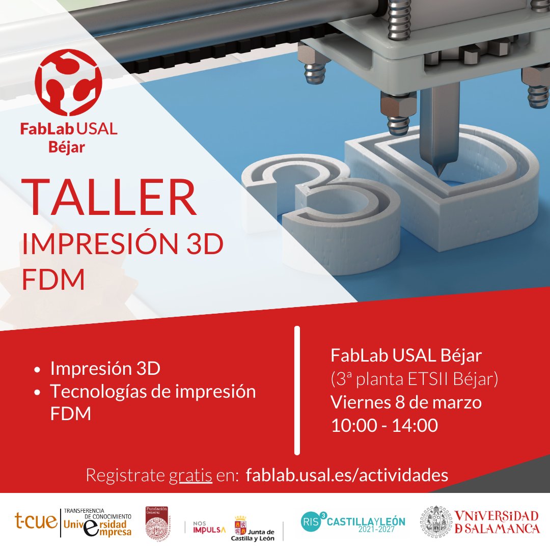 🌟 ¡Descubre la Revolución de la Impresión 3D FDM!

📝 forms.gle/MtLvk2eL63KLZq…
📆 8 mar
⌚ 10-14h
🌐 FabLab USAL Béja
❗ Portátil propio

#Impresión3D #Tecnología #LDM #LCD #FabricaciónDigital

@etsii_bejar
@fgusal
@fablabusal
@usal