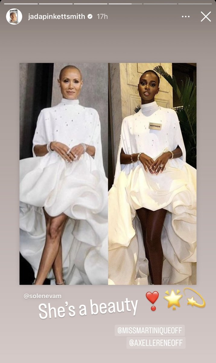 Quand la femme de Will Smith soutient Miss World Martinique sur Instagram 🤩
 
Jada Pinkett Smith a posté une photo d’Axelle René dans sa story Instagram avec la légende : « She is Beautiful ♥️»