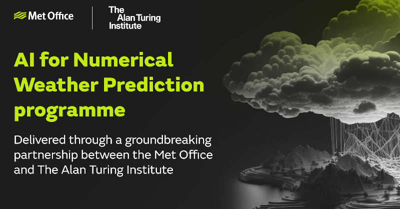 MetOffice_Sci's tweet photo. Machine Learning (ML) is revolutionising meteorology by offering new approaches to weather &amp; climate forecasting

Our collaboration with @turinginst enables the #AI for Numerical Weather Prediction programme to explore using ML for end-to-end weather forecasting

#GetClimateReady