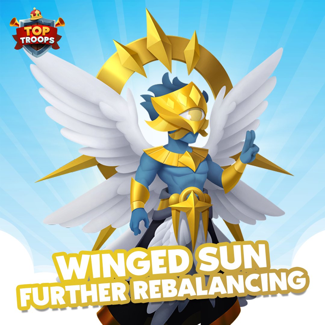 TopTroops_Game's tweet photo. Hi, Commanders! Is Winged Sun still giving you a hard time? Then you’ll like to know that some extra adjustments have been made 👁️ 🌟
Thanks to your efforts in defeating it and your feedback. Read all the details here ➡️ https://t.co/LB8vHdi146
#toptroops #socialpoint #gaming https://t.co/Vzp6IAi3BD