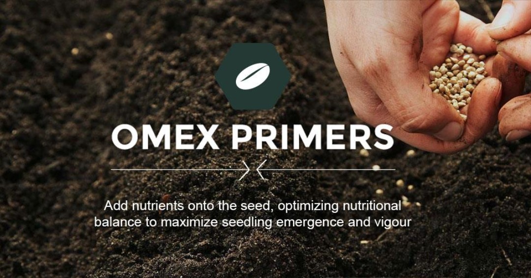 OMEX Primers are liquid coatings that are very easy to apply to your seed, and one can help your seed overcome early season stress and grow a high yield and quality crop. #CdnAg #25YearsGrowingWithFarmers #Primers #Seed