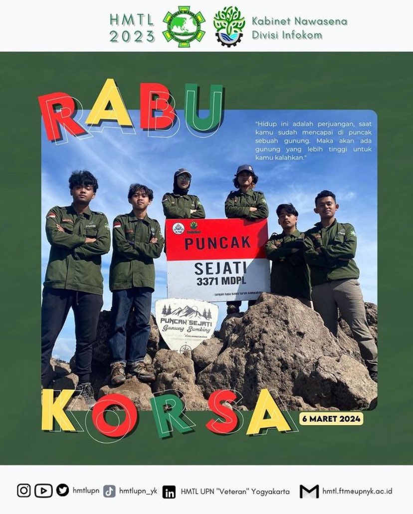 [RABU KORSA]

Halo Warga TL 

Yuk, tetap semangat menjalankan aktivitas 

Jangan lupa tetap tanamkan semangat jiwa korsa di hati kalian ✨

#BersamaBisa 
#HMTL2023
#RABUKORSA
#NITYASA