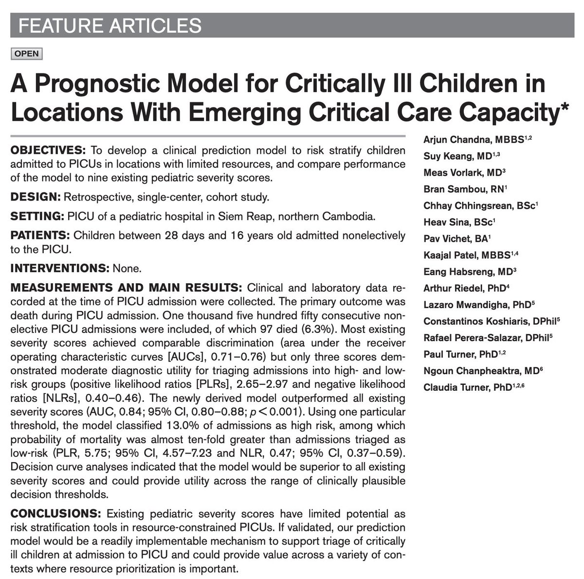 Absolutely made up that our work @angkorhospital has been selected as an Editor's Choice Article in this month's @PedCritCareMed 🙏🏾🎉 Thoughtful #OpenAccess editorial available here: shorturl.at/DRS03 Original paper available here: shorturl.at/twBRV