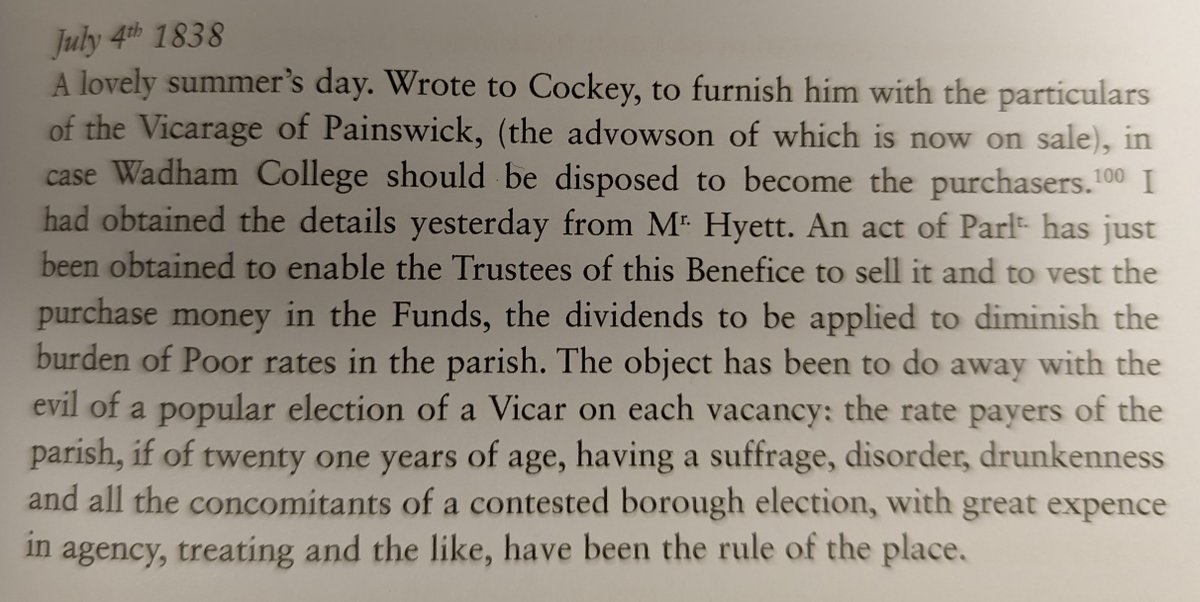 I've never heard of this otherwise: a vicar being appointed by popular election... was Painswick unique in this respect? (From the diaries of F.E. Witts, Rector of Upper Slaughter 1808-1854)