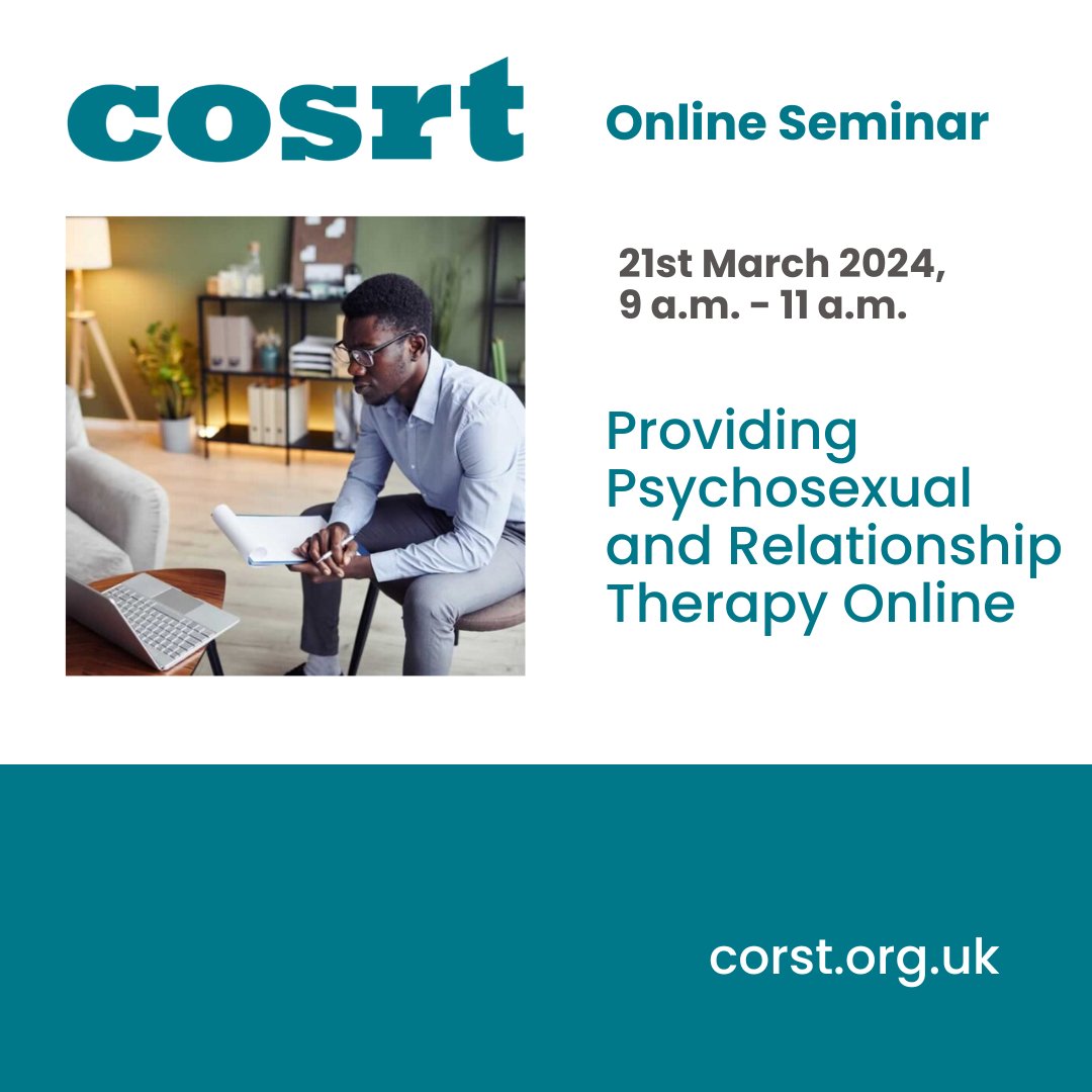 We're delighted to round off an exciting March 2024 on COSRTlearn with this seminar, which will provide therapists with essential knowledge on how they can effectively work online. Click on the below link to reserve your place: cosrtlearn.org.uk/product/21-mar…