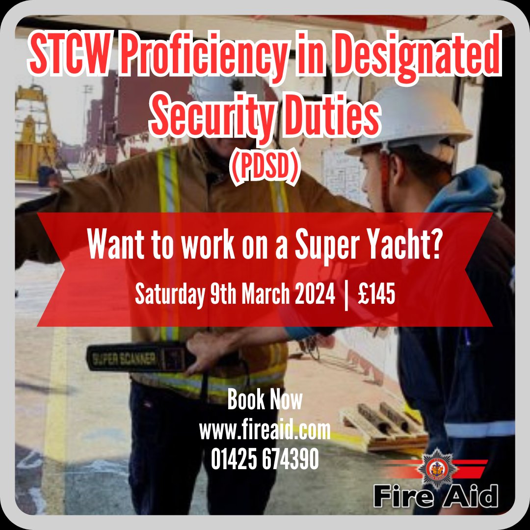 Want to work on a Super Yacht?⚓️
If so, then the STCW PDSD is the course for you with most Super Yacht crew members requiring it.
There's only a few days left to book so give us a call 01425674390 fireaid.com
#superyacht #superyachtcrew #MaritimeSecurity #STCWtraining