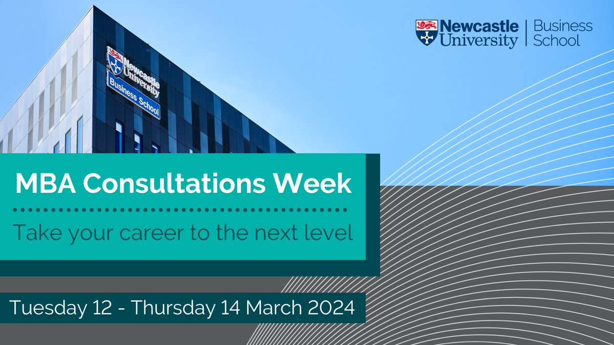 There’s still time to register for MBA Consultations Week 🌟 Join us from Tuesday 12 to Thursday 14 March to learn more about our MBA through live sessions and 1:1 consultations with MBA Director @HattLucy, the MBA team and current students. Sign up: ncl.ac.uk/business/news-…