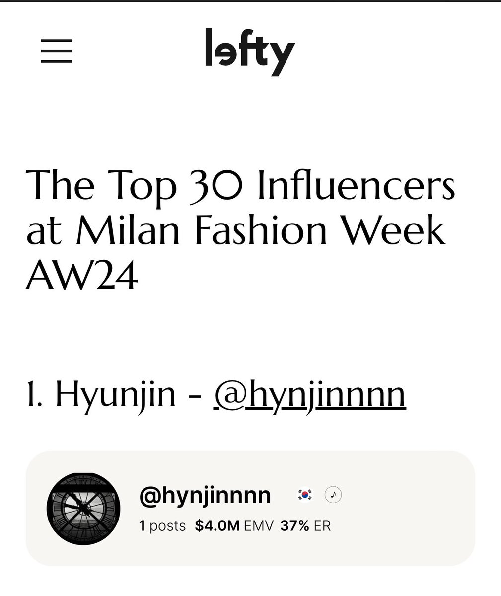 🔥 The Top 30 Influencers at Milan Fashion Week AW24 

1. HYUNJIN 

Congratulations Hyunjin! 

#HyunjinxVersaceFW24
#VersaceFW24
#Hyunjin 
#MilanFashionWeek
 @Versace @Stray_Kids