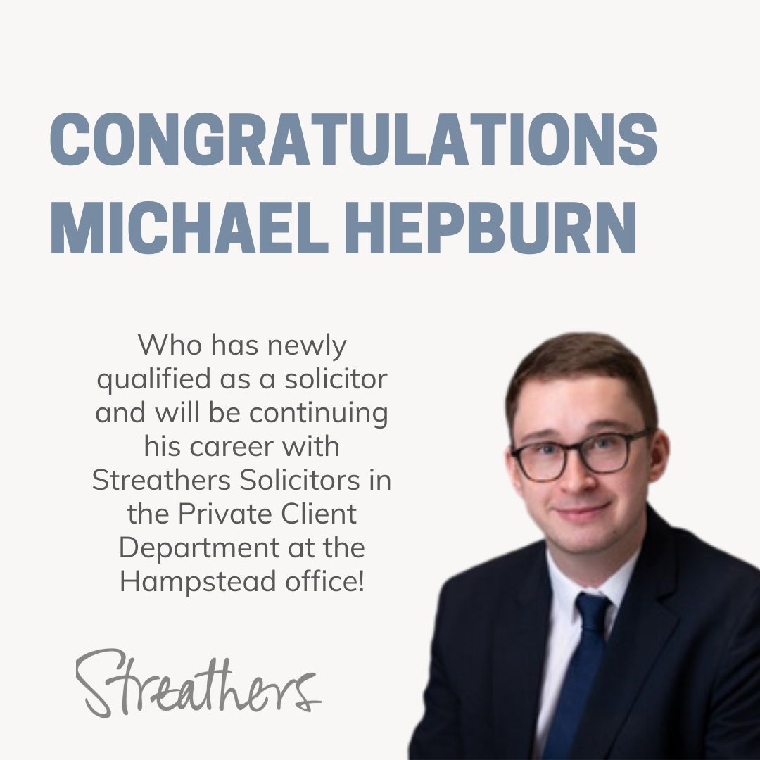 Congratulations to Michael Hepburn, who has newly qualified as a solicitor and will be continuing his career with Streathers Solicitors working in the Private Client department, out of the Hampstead office.

#qualifiedsolicitor #lawfirm #privateclient
