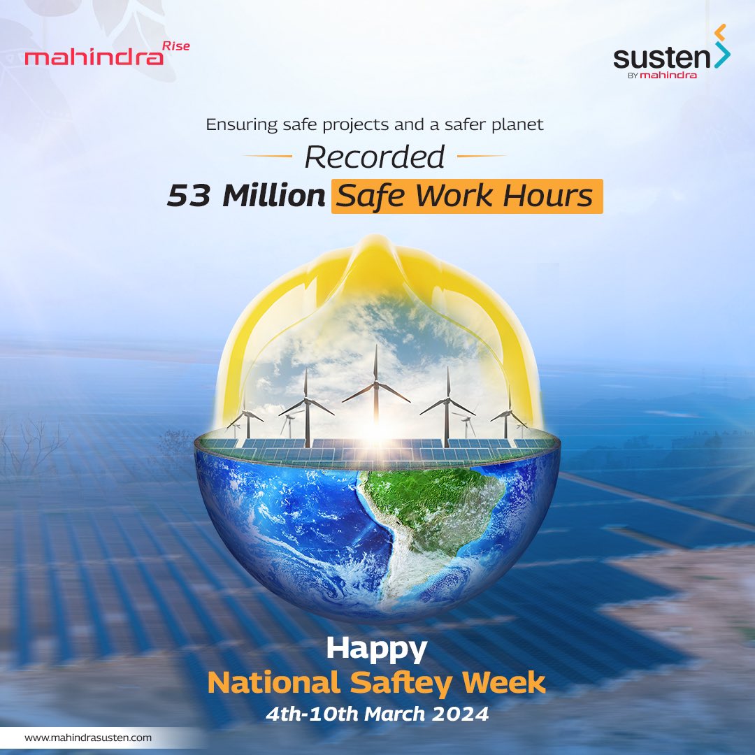 MahindraSusten's tweet image. As we celebrate #NationalSafetyWeek, we're proud to announce that our dedicated team has collectively achieved more than 53 million safe hours.