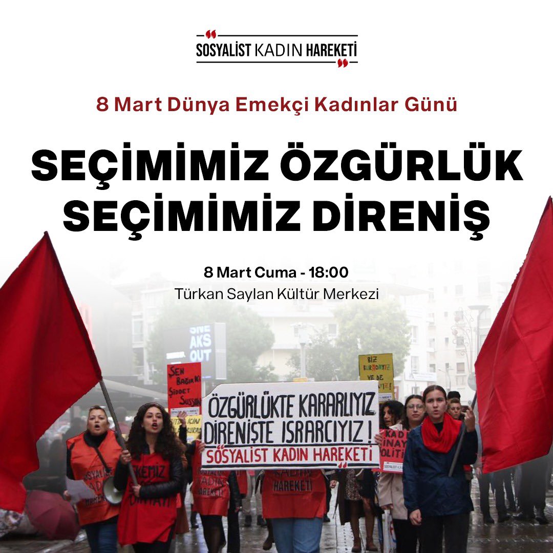 📢8 Mart Dünya Emekçi Kadınlar Günü'nde emeğimiz, yaşamlarımız, özgürlüğümüz için biraraya geliyoruz. 📅8 Mart - Cuma 18:00 📍Alsancak - Türkan Saylan Kültür Merkezi Önü #8Mart #8M2024