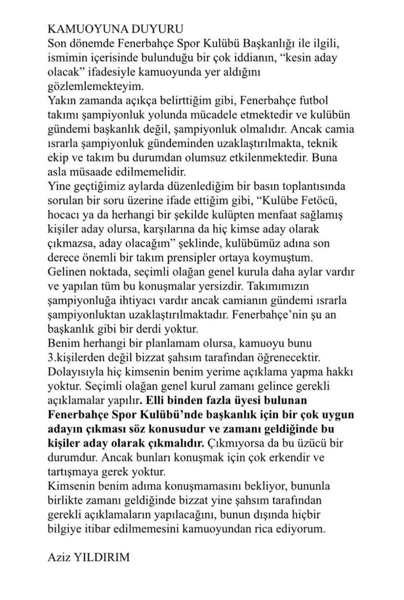ELaALperenavni's tweet photo. Sayın Aziz Yıldırım başkanımızdan önemli açıklamalar. #AzizYildirim #Baskan #Sukunet https://t.co/7zDMzGWiPS