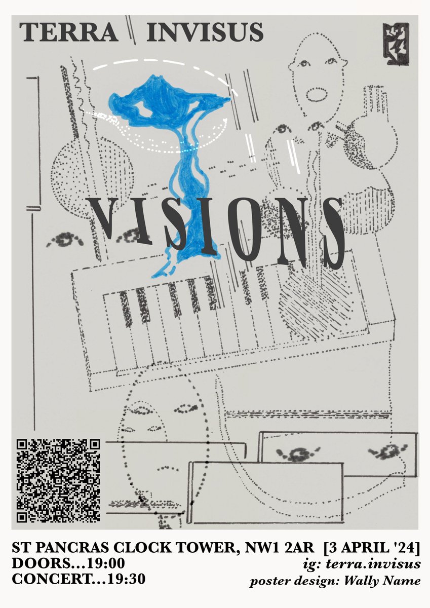 👁️ Join us as we launch our debut album VISIONS! 👁️ Get ready for a cozy concert filled with the unexpected and beautiful. There'll be a drinks reception afterwards - everyone's welcome to join us for a chat or to purchase a CD! Tickets £5/£7/£10 Poster design by Wally Name