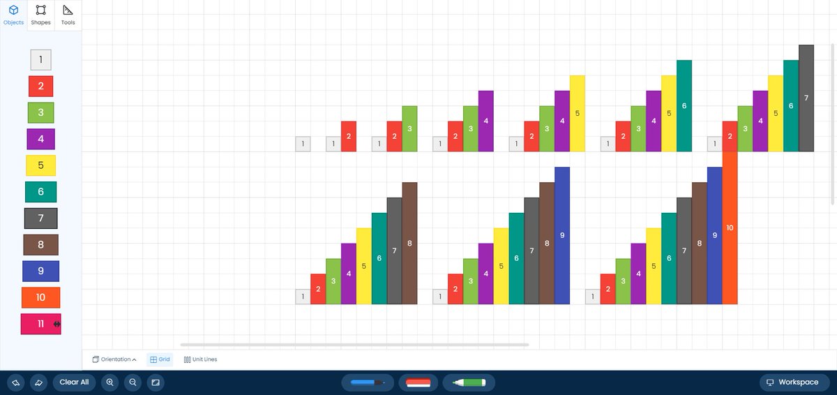 Simon_Gregg's tweet image. Making our own growing patterns with Cuisenaire rods on @brainingcamp #visualpatterns #growingpatterns
