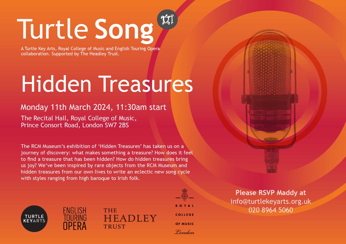 The final sharing of Turtle Song will be live streamed at 11:30am Mon 11 March. Join us for this celebratory singing performance, all songs written by people living with dementia and played by students from @RCMLondon ZOOM LINK: us02web.zoom.us/j/84115310624